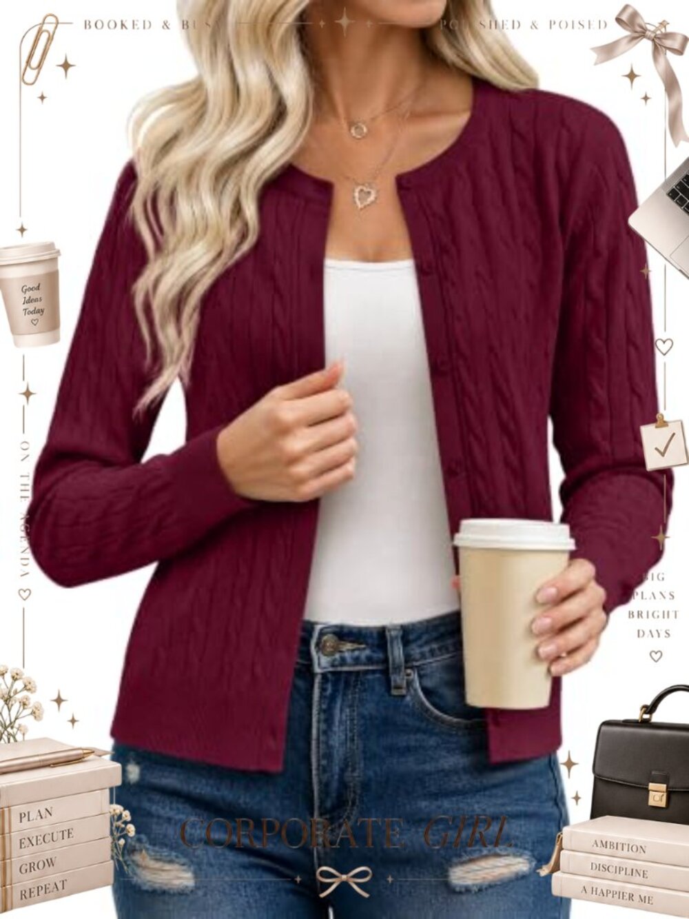 Cable Knit Button-Up Cardigan Lightweight Layering Sweater